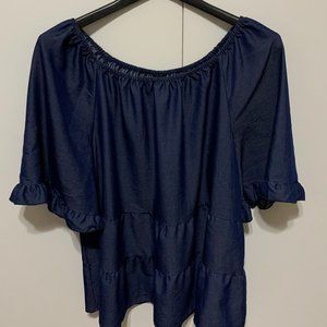 Unique Spectrum Denim/Blue Frilly Shirt Size Large